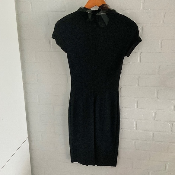 Tenax Mini dress LBD Bow embellished black Ruched Jewel Cap sleeve M - Picture 6 of 15